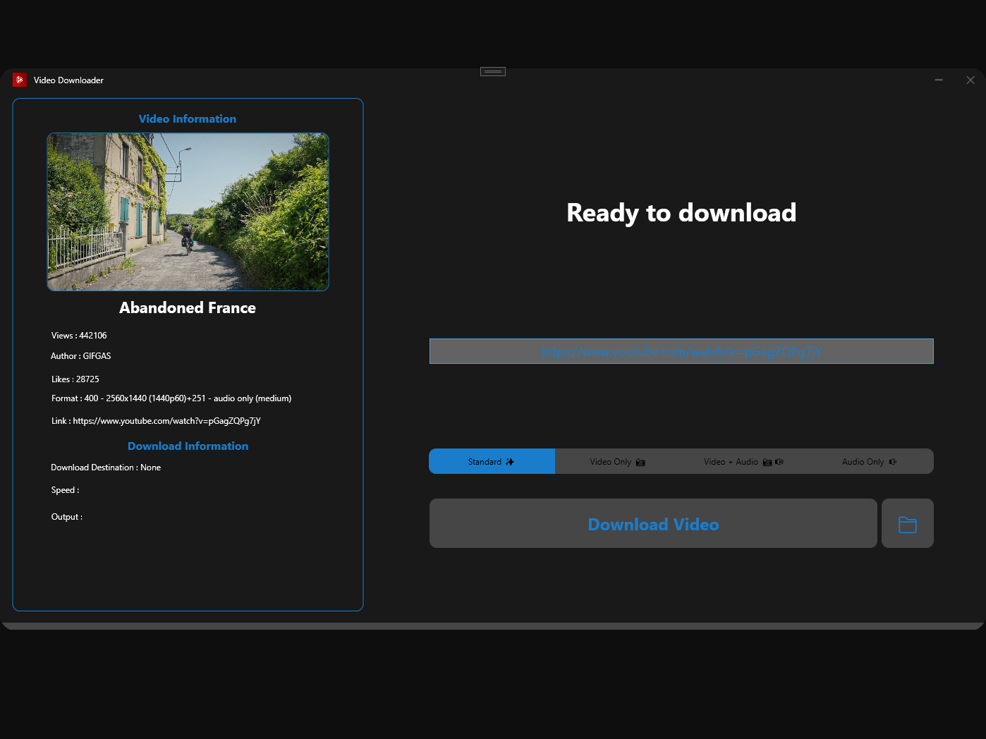 YouTube Video Downloader User Interface